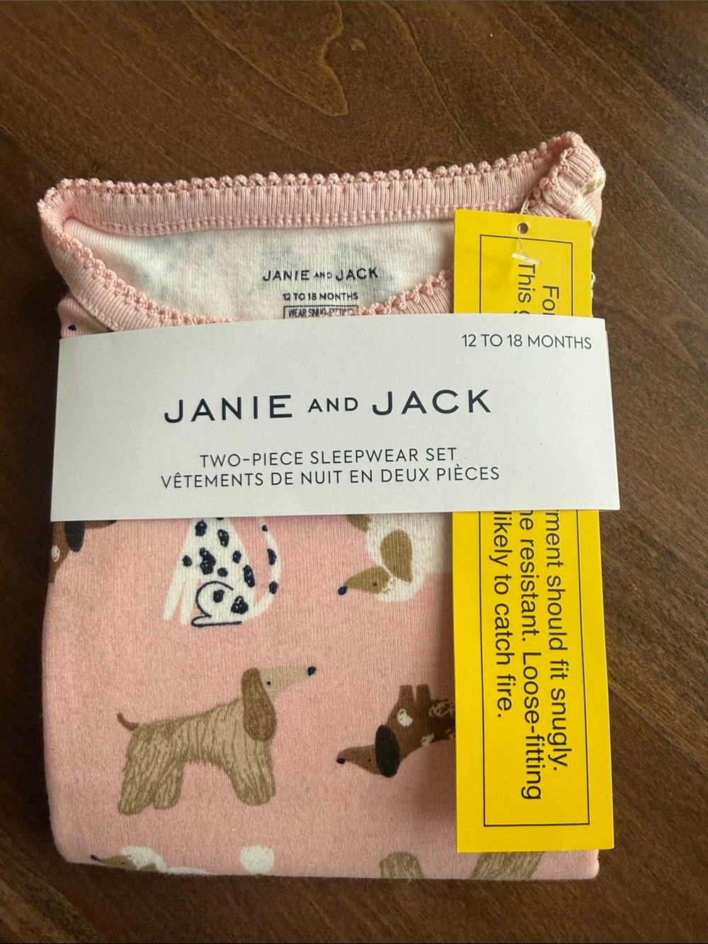 Janie and Jack Pink Puppy Print Two-Piece Sleepwear Set (12-18M)